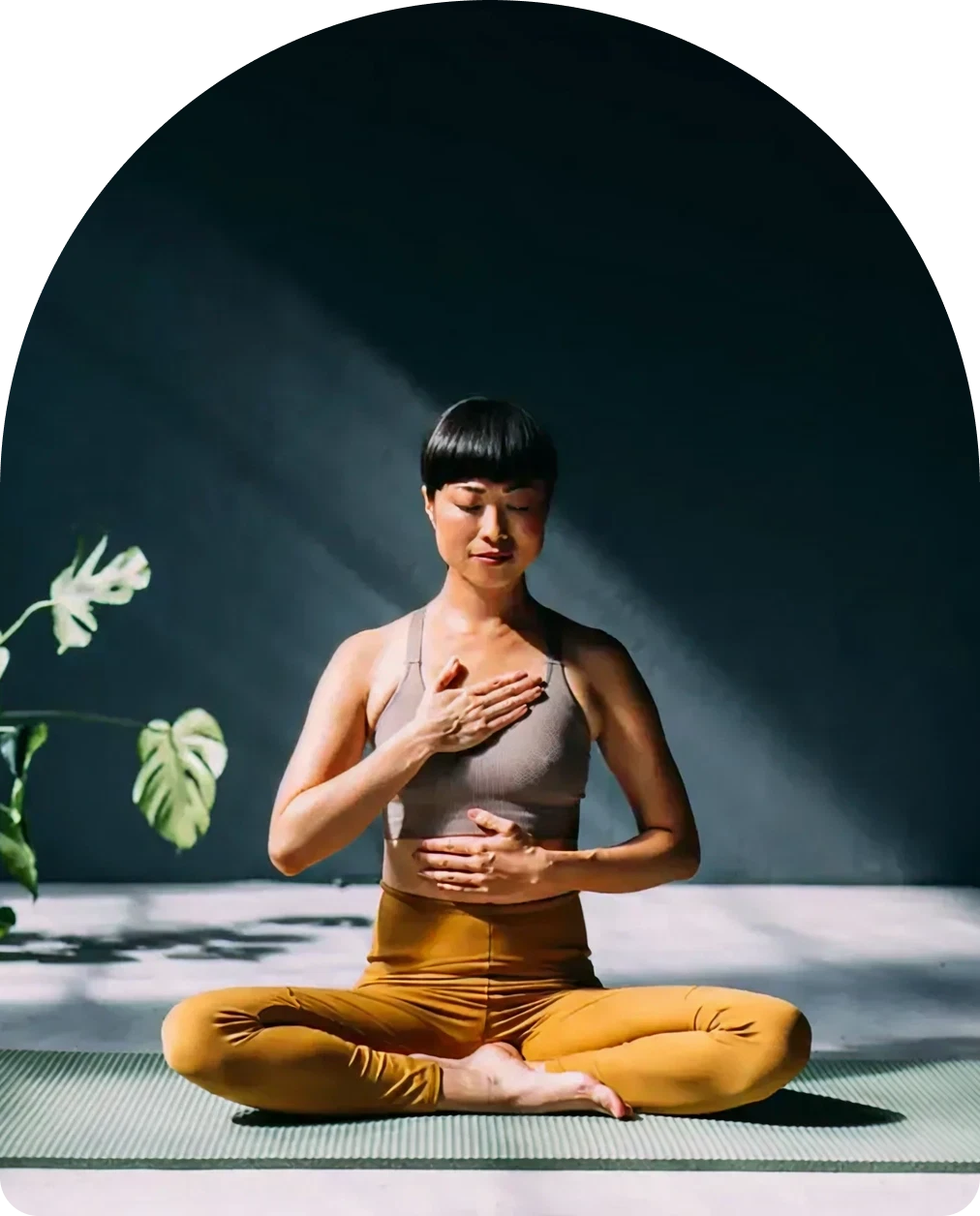 Peaceful meditation on yoga mat