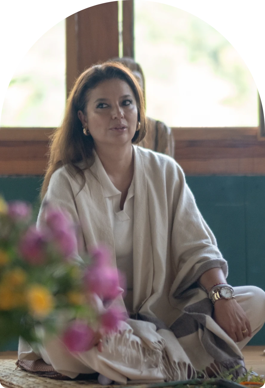 Woman sitting in peaceful setting